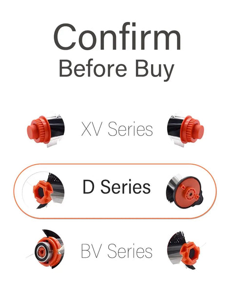 Diagram showing different brush types for XV Series, D Series, and BV Series Neato Botvac vacuums; focus on D Series.