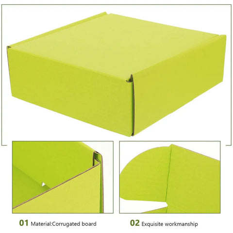 Close-up of a Green Corrugated Paper Box showing material and build, part of a 10-pack for heavy duty packing and mailing small items.