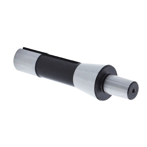 R8 shank drill chuck arbor with silver/black body; R8 to JT6 taper drill sleeve adapter