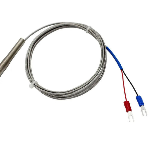 K Type Thermocouple Temperature Sensor With Stainless Steel Probe 2m Wire 6.6ft Cable 100mm Probe Length Fiberglass Insulation Metal Shield 0 To 400 C