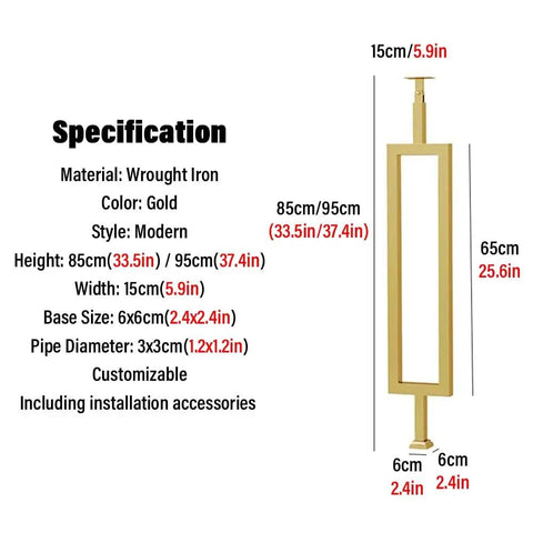 Specification for 30 Pack Top Shelf Steel Balusters And Full Railing Kit For Decks Porch Stairs Backyard Fencing in gold wrought iron.