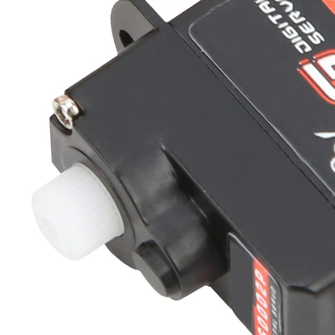 Close-up of Slick Compact 2G Digital Servo With Rock Solid Torque And Sick Power Coreless Motor for RC applications.