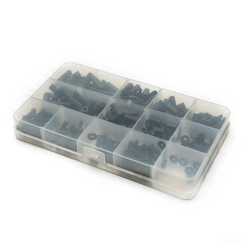 320 Pcs Nylon M3 Hex Spacer Standoff Bulk Pack With Screws Nuts Washers For PCB And Motherboard Assembly Male And Female Threaded Pillars Durable Non Conductive Insulating Spacers Easy Install Black in organizer box