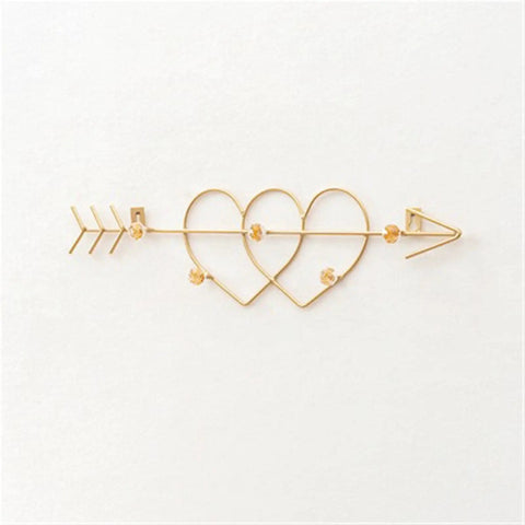 Stylish Straight Up Versatile Wall Mounted Coat Rack With Smooth Gold Metal Hooks for entryway, featuring heart and arrow design.