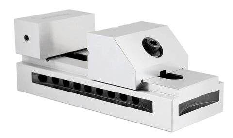 3 Inch Precision Screwless Vise Hardened Jaw With Ultra Accurate 0.0002 Inch Tolerance, Heavy Duty Clamp for Milling and Machining, Wide 0 to 3.94 Inch Jaw Opening, Built Tough for Long Lasting Precision, silver vise on white background