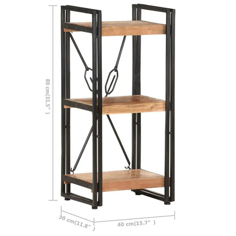 3 Tier Industrial Bookcase With Solid Acacia Wood And Black Steel Frame For Small Spaces, measuring 31.5 inches high