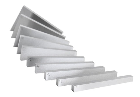 Angle block set, 10-piece aluminum blocks with degree markings (2°–15°), front-view fanned layout