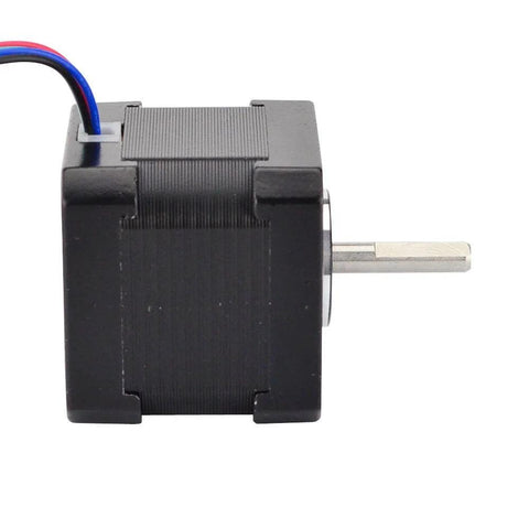 Side view of high torque Nema 17 stepper motor for 3D printers and CNC, showing 5mm shaft and compact 42x42x39mm design.