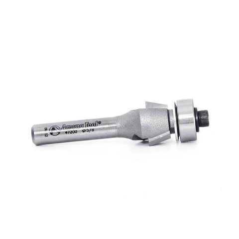 Carbide Tipped Bevel Laminate Trim Router Bit 15 Degree Five Eighths Inch Diameter One Quarter Inch Shank Smooth Cut For Real Low Vibration For Edge Beveling And Trim Work, shown from side view on white background.