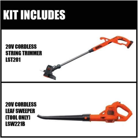Cordless 20V Max String Trimmer Edger And Sweeper Combo Kit with trimmer and sweeper shown separately