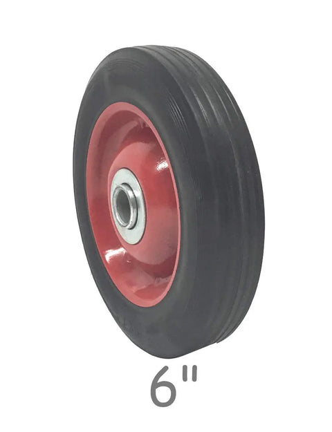 Heavy Duty Solid Rubber Flat Free Wheelbarrow Tire And Hand Truck Wheel With 6 Inch Diameter, red wheel with bearing.