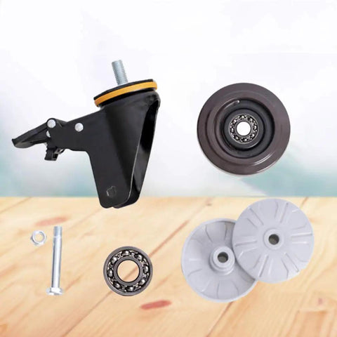 Badass Heavy Duty Swivel Casters With Dual Lock Brakes Smooth As Butter Rubber Wheels For Furniture showing M12 threaded stem and wheels.