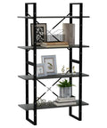 4 Tier Solid Pine Wood Book Cabinet In Gray with decor, 55.1 inch tall, showcasing shelves in a home office setting