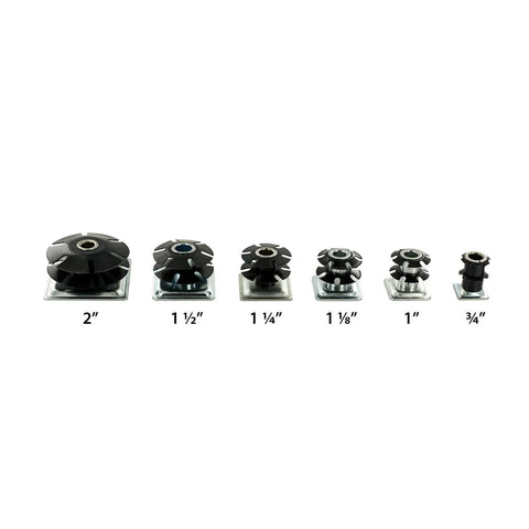 Double Star Threaded Caster Insert in heat treated steel for 3/4 inch square 16-18 gauge tubing with deep setting 5/16-18 thread