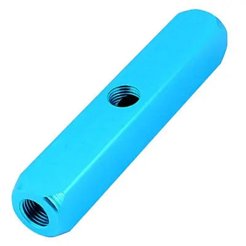 Inline Pneumatic Manifold Block With 7 Ports And 4 Way 1/4BSP Thread Aluminum Blue Finish for Air Systems and Compressed Air Lines