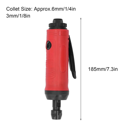 Heavy Hitter Pneumatic Air Die Grinder Turning 18000 RPM with red housing and black collet, 185mm size for precision work.