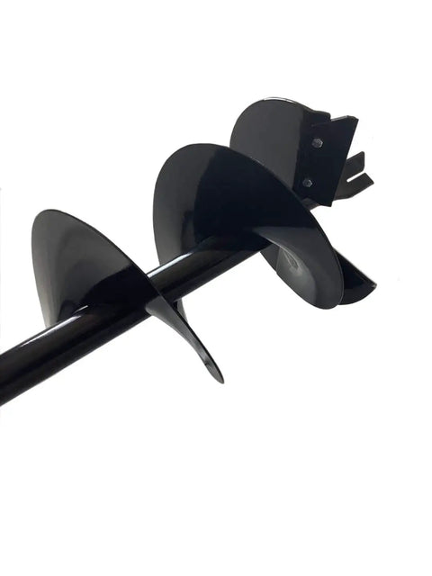 Close-up of Earth Auger Spiral Drill Bit 8 Inch Diameter 36 Inch Length Post Hole Digger With Beefy Seven Eighths Inch Drive Shaft