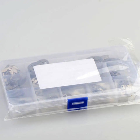 Snap Ring Retaining Ring Set Stainless Steel M1.5 To M15, 400 Pieces, E Shaped Anti Rust Clips in transparent storage case