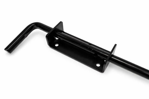 Heavy Duty 24 Inch Gate Drop Rod And Cane Bolt Forged From Beefy Half Inch Solid Steel mounting base with black finish.