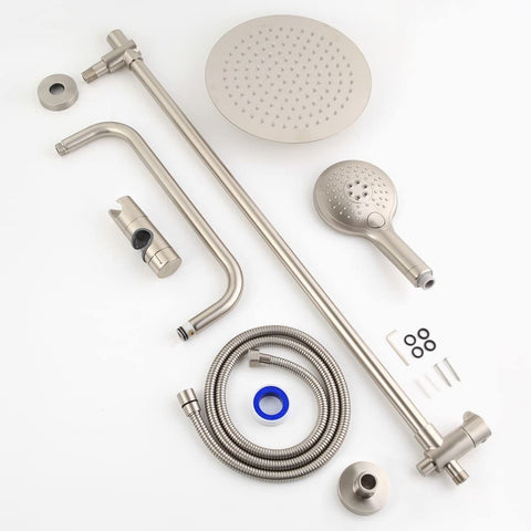 Components of Brushed Nickel Shower System With Adjustable Slide Bar And 10 Inch Rain Shower Head Plus Handheld Spray, Dual Shower Head Set With 59 Inch Stainless Steel Hose, Valve Not Included