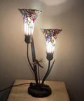 Lily Flowers And Dragonfly Tiffany Style Stained Glass Table Lamp 19 Inch Tall Handcrafted Accent Lighting With Warm White Glow