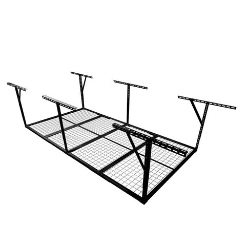 Beefy Overhead Garage Storage Rack 4x8 ft ceiling mounted heavy duty organizer with adjustable height and 600 lb capacity.