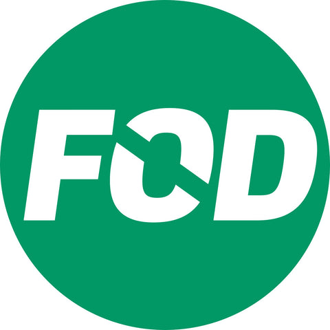 Green circle logo with white letters FOD on a green background
