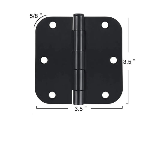 Single Pack Matte Black Door Hinges 3.5 Inch With 5/8 Radius Corners, Sleek Low Profile Look, Durable Steel Construction