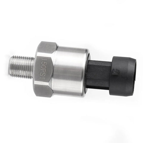Stainless steel Top Notch 150 PSI Pressure Transducer Sensor with 1/8 NPT thread for air and water systems, side view