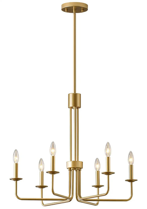 Shiny Gold 6 Light Candle Chandelier For Dining Room Living Room Kitchen And Foyer Over Table Ceiling Light Fixture 28 Inch E12 Bulb Compatible