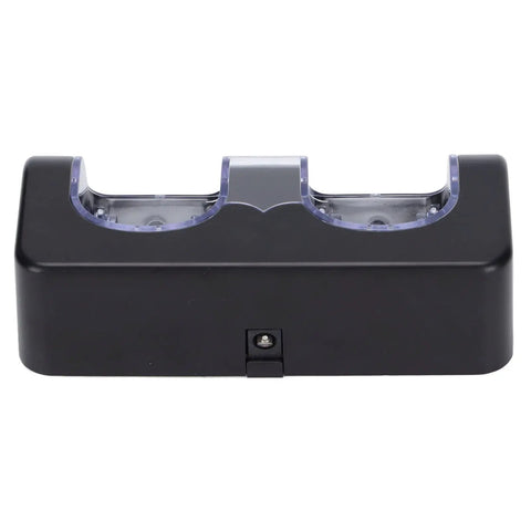 Dope Dual Charging Dock For Game Controllers Fast Safe Dual Charge Station With Two Independent Docks Charge Two Remotes At Once And Safely Includes Power Cord Black, two-slot design, front view.