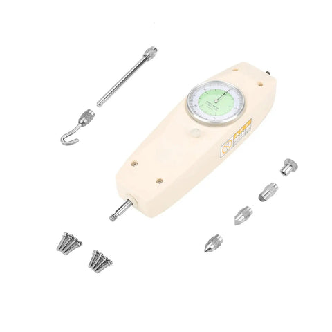 Analog Push Pull Dynamometer Force Gauge Meter With 100N Capacity Handheld Dial Gauge Tester For Electronics And Machinery Easy Read Precise Tension And Compression Measurements, beige dial gauge with tips