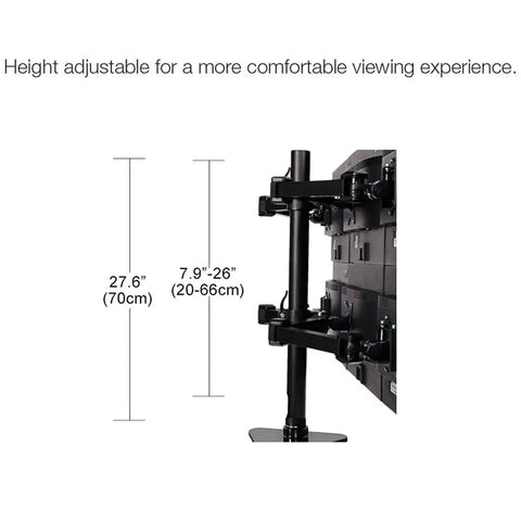 Rock Solid Desktop Monitor Stand With Six Flexible Swivel Arms For Ten To Twenty Seven Inch Lcd Tv Screens showing height adjustability and measurements.