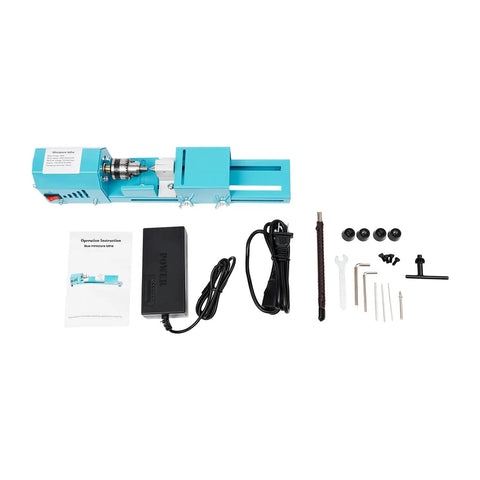 Super Compact Mini Wood Lathe Machine Featuring 96W Motor And Seven Adjustable Speeds Up To 9000Rpm For Precision Turning with accessories