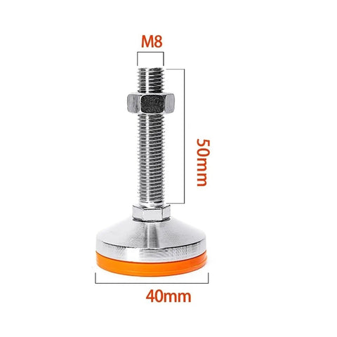Solid As A Rock Adjustable Rubber Floor Leveling Feet Featuring Thick Carbon Steel Base And Threaded Lift Mechanism For Quick Wobble Free Support Of Heavy Machinery And Gear Racks On Rough Floors, showing rubber base and threaded stem.