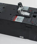 No Frills Heavy Duty Workhorse 800 Amp Three Pole Molded Case Circuit Breaker With Electronic Solid State Trip For 600 Volt 65 KAIC 480 Volt Rating Ironclad Skll36At0800 viewed from side angle showing labels and connection points.