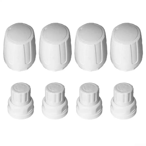 Plastic Floor Heating Manifold Handwheel With M30x5 Thread Plug And Play Easy Grip Switch Handle For Radiator Valve Temperature Control White Replacement Parts Kit for home heating systems, displayed in a set of eight pieces in white, top view.