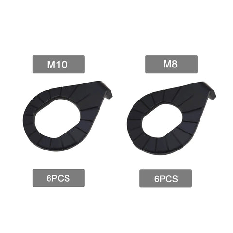 12 Pack M8 M10 Bike Wheel Hub Hook Washers showing 6 pcs M8 and 6 pcs M10 for front and rear wheels, corrosion resistant metal