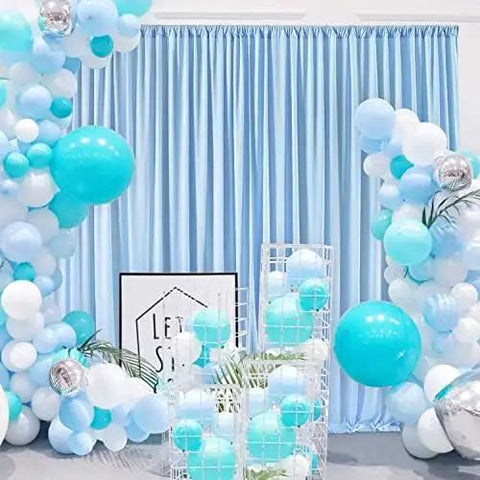 Light Blue Polyester Backdrop Curtains Set Of 2 Panels 10 Feet By 10 Feet With Rod Pockets For Weddings Parties Events