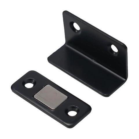 Upgrade Your Gear With This Ultra Thin Invisible Magnetic Steel Catch Latch For Sliding Doors And Wardrobes Plus Strong Suction Closer Hardware That Sticks Like Glue Without Any Punching Needed. Black steel catch latch with strong magnetic closer for sliding doors.