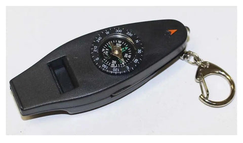4 In 1 Outdoor Survival Tool With Whistle, Compass, Magnifier And Thermometer Plus Key Ring