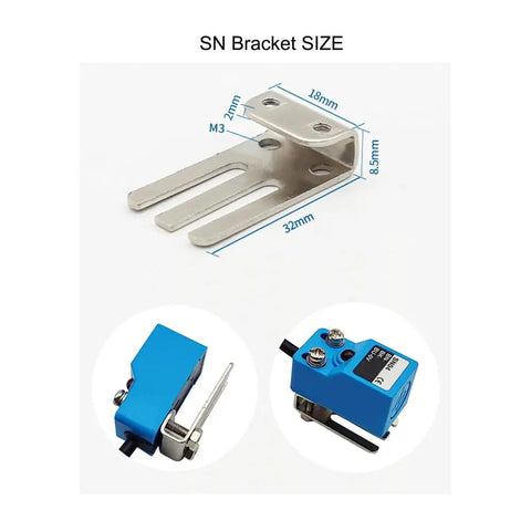 Square Inductive Proximity Sensor SN04P Normally Open PNP NO Switch 4mm Detection Range 5 to 30V DC 300mA Industrial Workhorse with TL PL SN Bracket Included Blue 4 Pack, bracket with dimensions and sensor views displayed