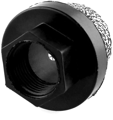 Closeup of Hose Inlet Strainer Filter And Suction Mesh For Graco Airless Sprayers with black cap and stainless mesh screen