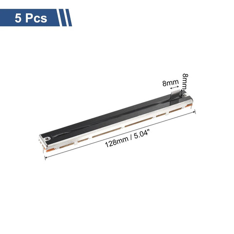 Five Pack Linear Slide Potentiometers 3 Pin B10K 128mm Length With 100mm Travel And 8x8mm Shaft Fader For Audio Mixer