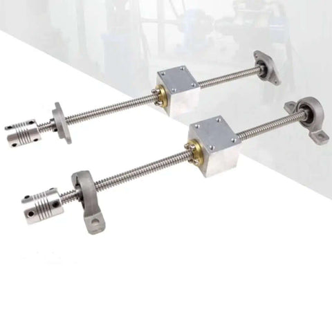 Upgrade Your 3D Printer With This Killer T8 Lead Screw Vertical And Horizontal Kit Featuring 2mm Pitch, 8mm Diameter, Flexible Coupling, Brass Nut And KP08 Bearings For Smooth Precise Printing And Engraving Machine Builds. T8 lead screw kit with 8mm stainless steel shaft, brass nut, coupling and KP08 bearings