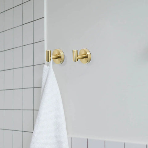 Budget Friendly Brushed Gold Bathroom Hardware Set 5 Piece Wall Mount Includes Towel Bar Toilet Paper Holder Towel Ring And 2 Robe Hooks