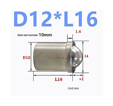 Premium 304 Stainless Steel Spring Ball Plunger D12 X L16 with steel ball diameter of 10mm and adjustment markings.
