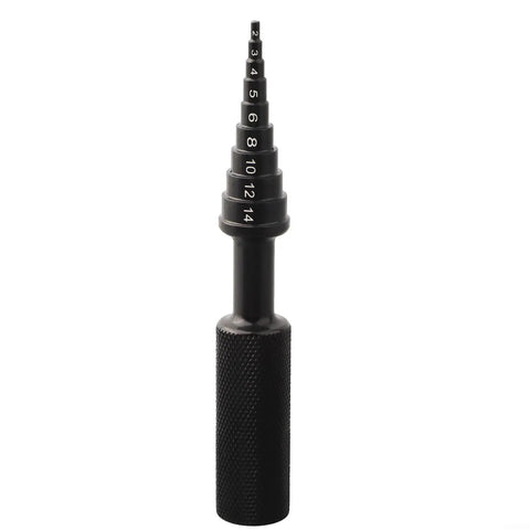 Thinking Process: aluminum alloy blind hole collet bearing tool, 2mm to 14mm sizes, black knurled handle
