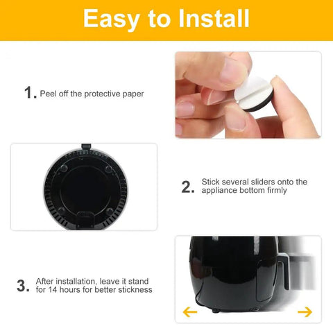 Easy Glide Kitchen Appliance Sliders 16 Pieces Self Adhesive Small Appliance Sliders installation steps for heavy coffee makers and air fryers