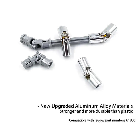 Upgraded Aluminum Alloy Universal Joints 3L 4 Piece Set for Lego and MOC, showing components and compatibility with parts 61903.